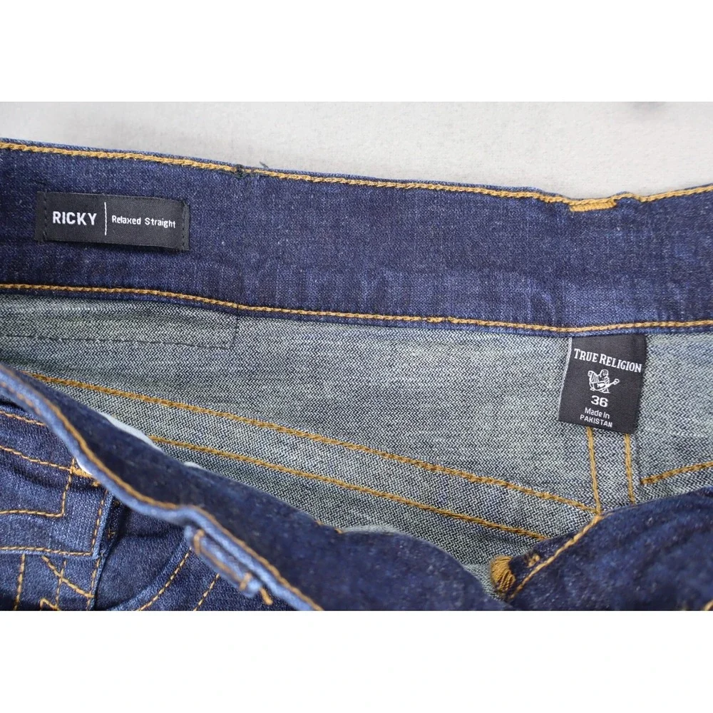 True Religion Denim 36x32 Ricky Relaxed Straight Jeans Flap Pockets Stitching‎